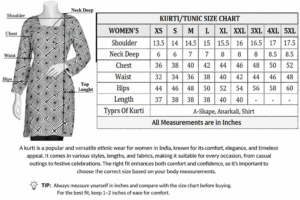 INDIAN KURTI SIZE CHART